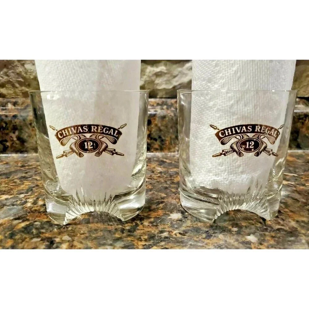 2 Chivas Regal 12 Clear Whiskey Lowball Short Rock Old Fashion Rastal Glass Cup